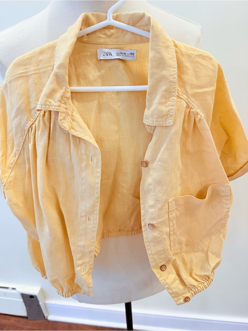 ZARA Girls' Light Yellow Button-Front Cropped Shirt